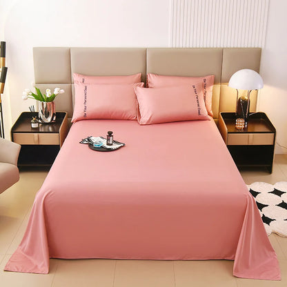 3PCS Solid Color Flat Sheet With English Embroidery Pillowcases Soft & Breathable Bed Sheet Hotel Quality Microfiber Bed Cover