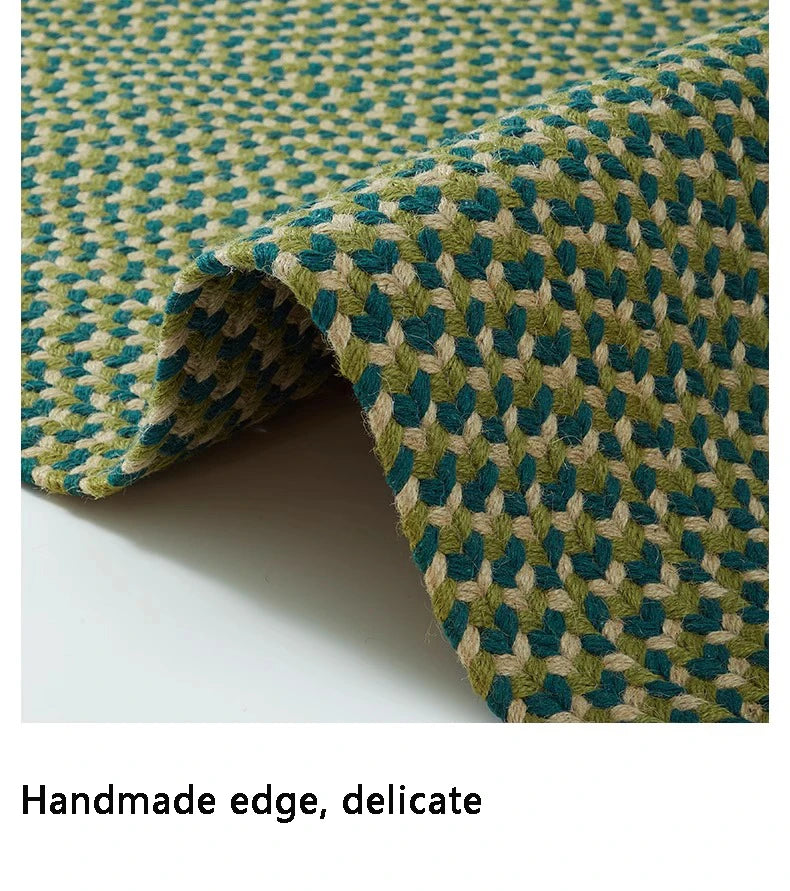 Green Hand Woven Cotton Carpet Living Room Light Luxury Modern Villa Area Rug Decor Home Study Non-slip Mat Bedroom Rug Large