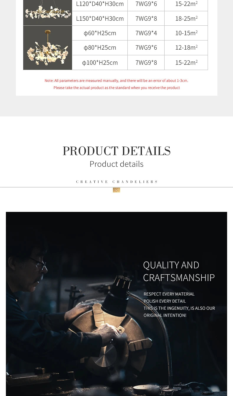 Nordic gingko leaf LED chandelier modern Kitchen living room Bedroom Dining room round interior loft ceiling hanging light