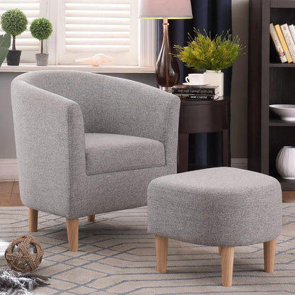 Accent Chair, Sherpa Chair White Fluffy Chair Teddy Barrel Chair with Ottoman Comfy ArmChair Footrest Set