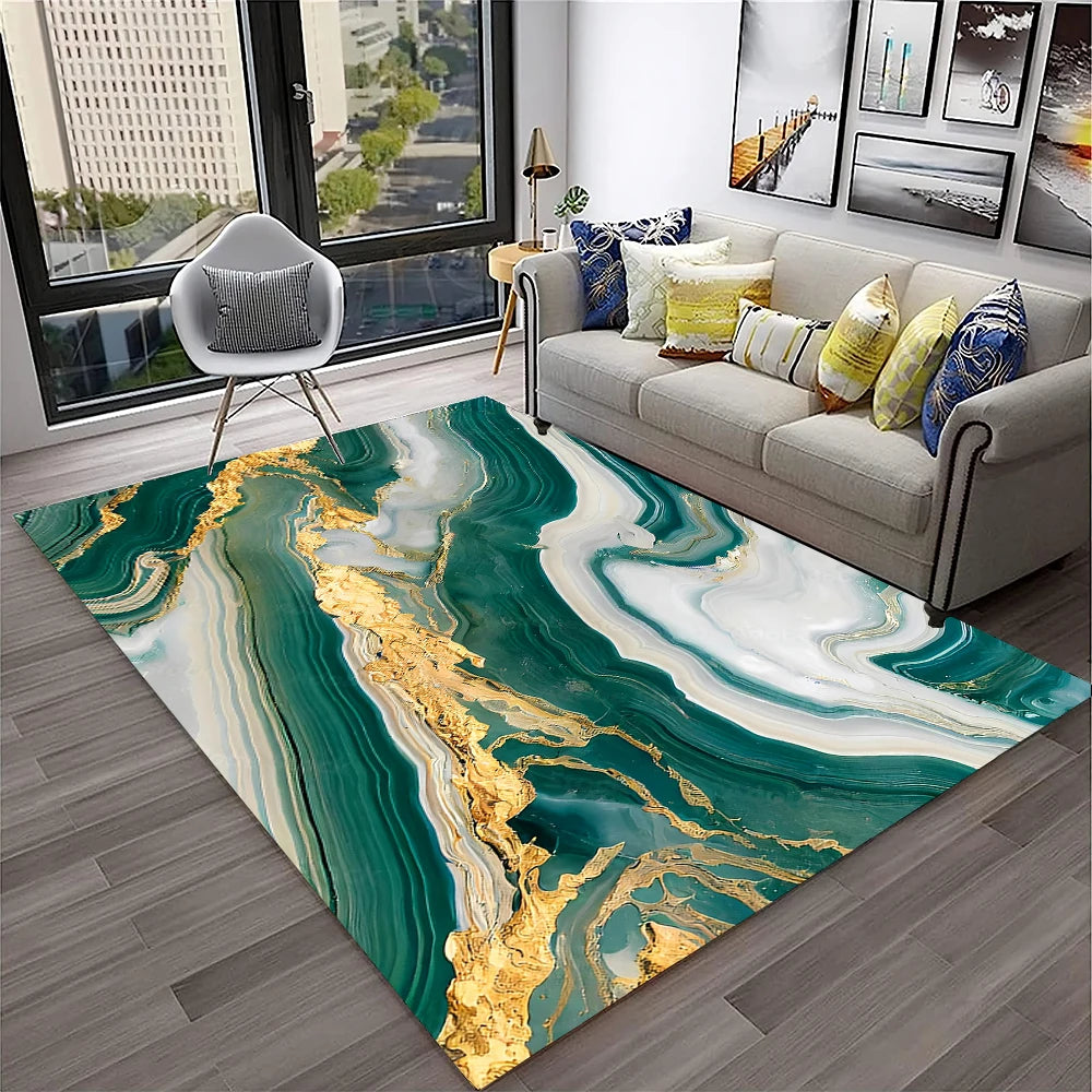 Luxurious Black Green Gold Colour Marble 3D Carpet Rug for Home Living Room Sofa Doormat Decor,kids Area Rug Non-slip Floor Mat