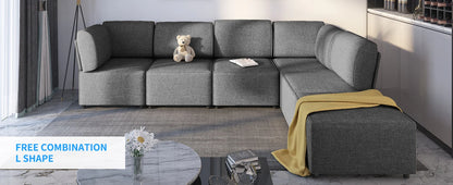 Modular Sectional Sofa with Chaise, Convertible Oversize L Shaped Couch with Reversible Ottoman,Linen 6 Seater Free Combination
