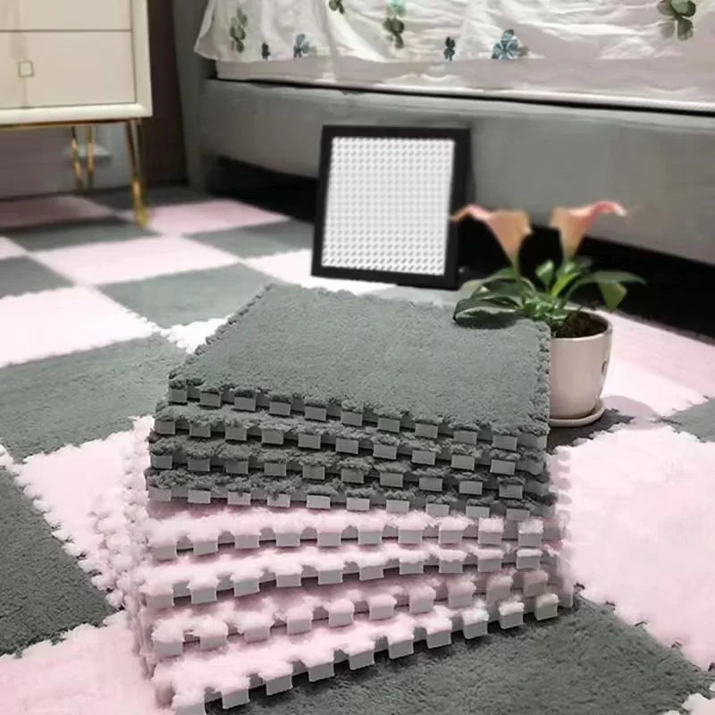 EVA Crawling Mat Stitching Suede Floor Mat Baby Play Mat Home Fashion Living Room Bedroom Puzzle Foam Carpet 30*30*1x1.0cm
