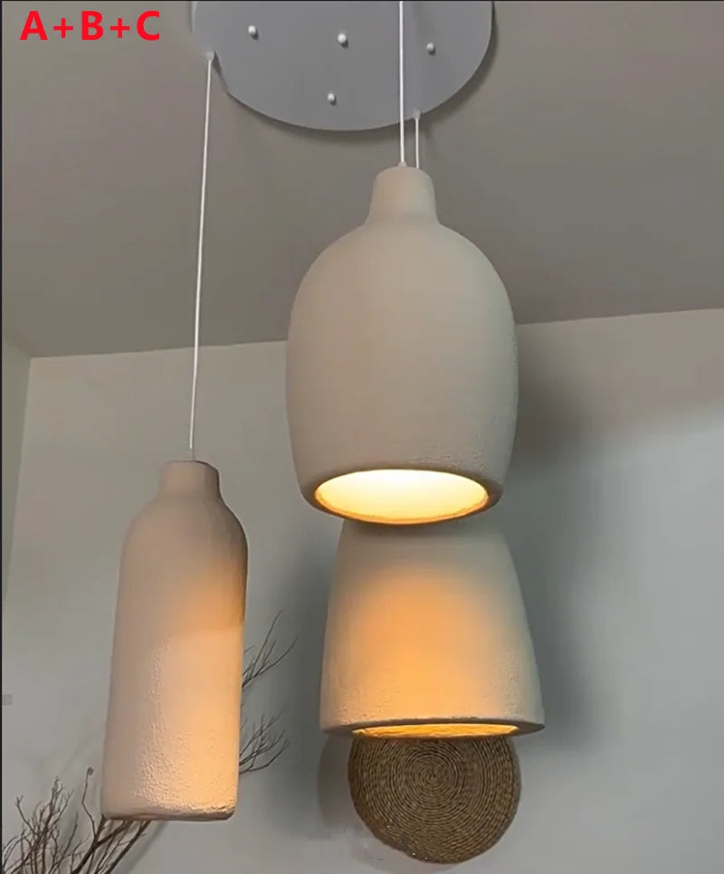 Wabi Sabi Restaurant LED Chandelier Light Bar Designer Bedroom Bedside Lamp Home Decor Cement Living Room Homestay Hanging Light