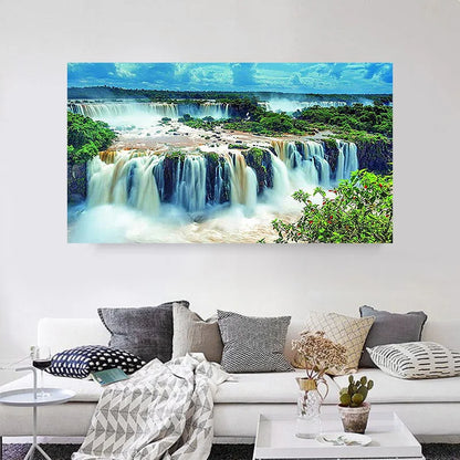 Frameless Modern Mountain Stream Waterfall Art Canvas Painting, Wall Landscape, Poster, Living Room, Bedroom, Home Decor