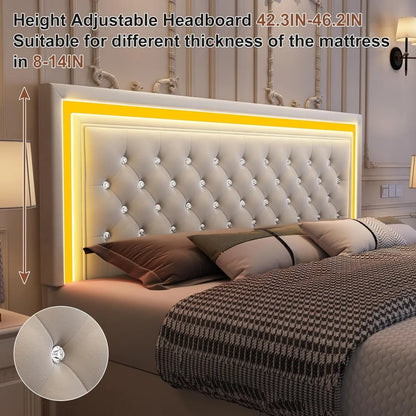 King Bed Frame with LED Lights, Storage Drawers, No Box Spring Needed, 900 lbs Capacity, Easy Assembly, bedroom furniture White