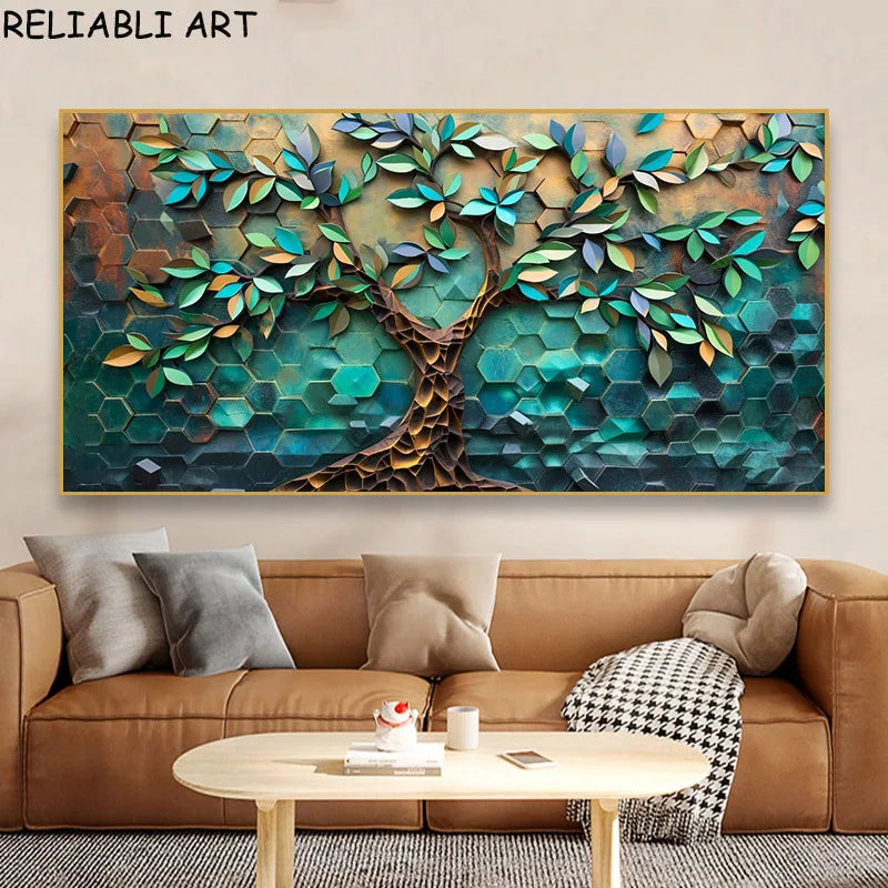 Abstract 3D Bule Flower Tree Poster and Prints Modern Canvas Painting Wall Art Pictures for Living Room Home Decor No Frame