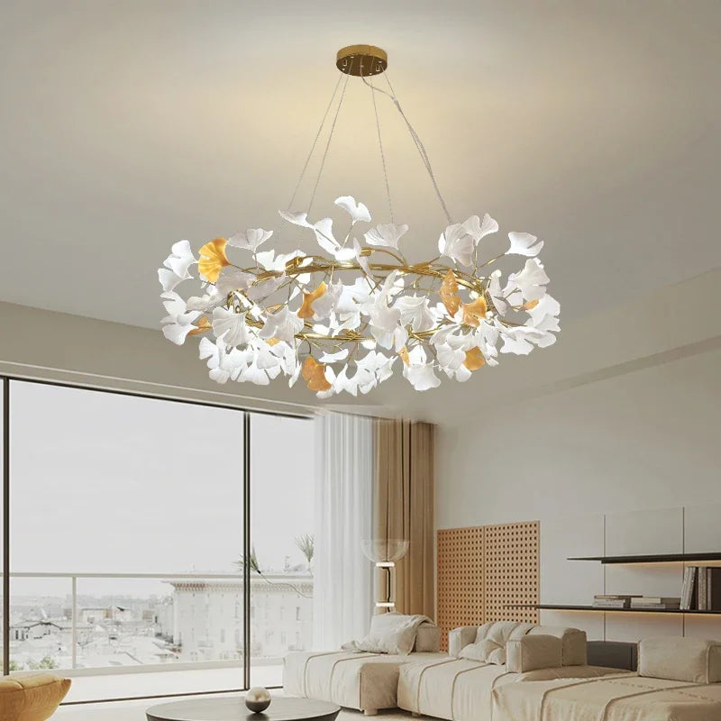 Nordic gingko leaf LED chandelier modern Kitchen living room Bedroom Dining room round interior loft ceiling hanging light
