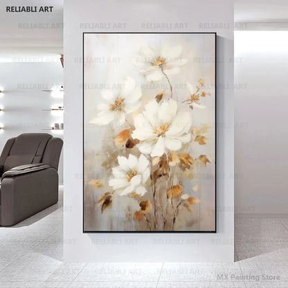 Blooming White Flowers On Canvas, Poster,Print Painting Abstract  Wall Art Picture For Nordic Living Room Decor Cuadros Unframed