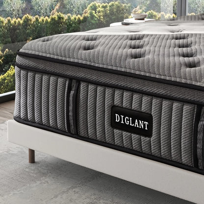 DIGLANT 14 Inch King Supportive Pressure Relief Soft Fabric Plush Hybrid Mattress Memory Foam with Pocket Springs Mattress