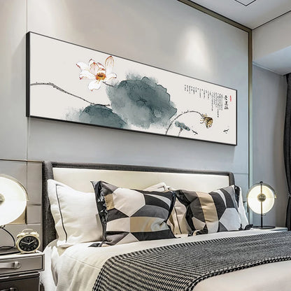 New Chinese Zen Flower and Bird Bedhead Painting Living Room Decoration Painting Sofa Background Wall Mural Painting Home Decor
