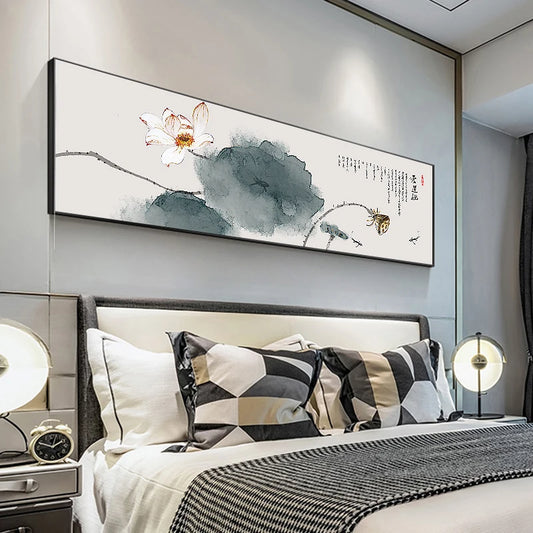 New Chinese Zen Flower and Bird Bedhead Painting Living Room Decoration Painting Sofa Background Wall Mural Painting Home Decor