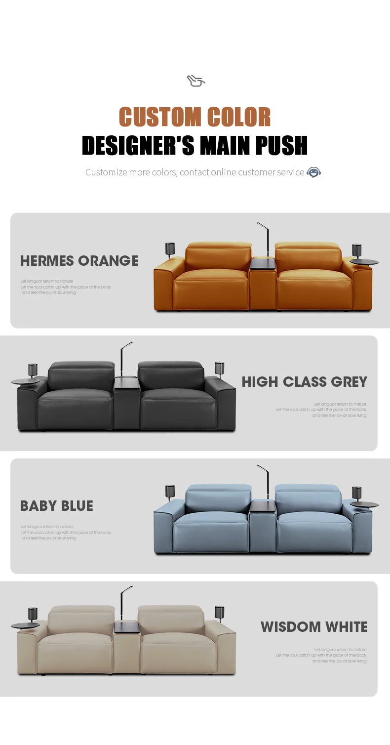 Modern Multifunctional Electric Recliner Sofa Home Theater Video Room Genuine Leather Fabric Wood for Living Video Hall