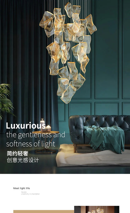 Light Guide LED Modern Chandelier living room decor lighting Duplex Rotating Stairs Pendant Lamp Dining room Hanging Lights