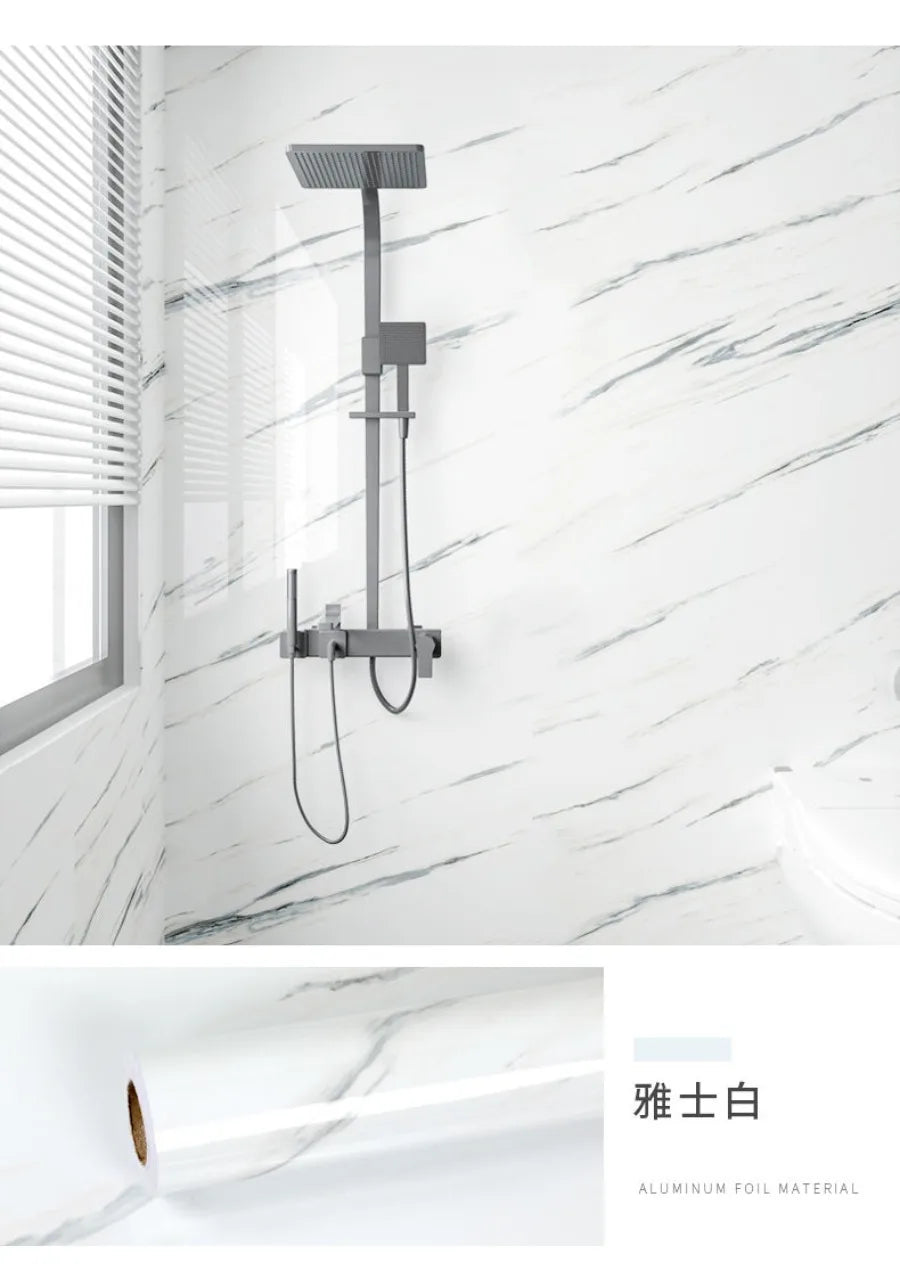 Foil Marble Self Adhesive Waterproof Wallpaper for Bathroom Wall Deocr Kitchen Oil Peoof High Temperature Resistance Stickers