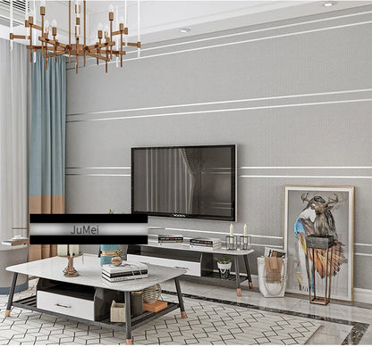 3d Wallpaper Modern Simple Striped Pattern Living Room Tv Background Home Decor Deerskin Texture Non Self Adhesive Wall Sticker