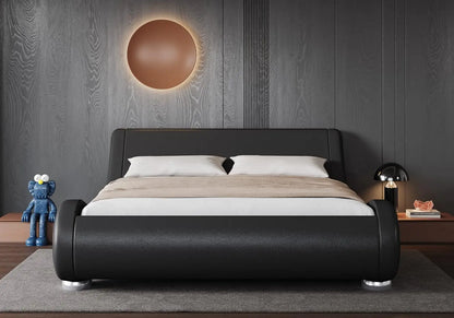Upholstered Platform Bed Frame with Ergonomic & Adjustable Headboard, Modern Low Profile Sleigh Design