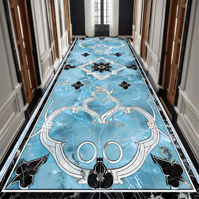 Luxury Black Golden Long Corridor Carpet Hall Runner Decor Non-slip Washable Stairway Rugs European Aisle Floor Mat Customizable