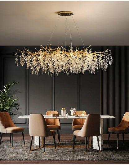 Dining Room Chandelier Long Shaped Dining Room Circular Branch Simple French Luxury Villa Living Room Crystal Lighting Fixtures
