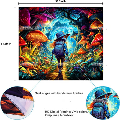 Blacklight Mushroom Tapestry UV Reactive Hippie Skull Tapestries Wall Hanging Eyes Forest Tapestry Glow In The Dark Posters