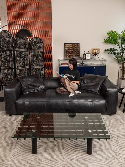 Retro all leather wabi sabi antique sofa Italian living room simple