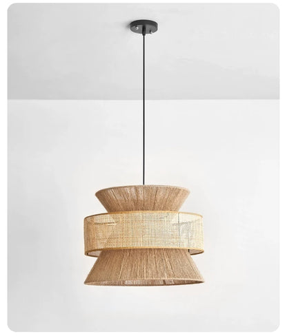 Vintage Wabi Sabi Chandelier Handmade Hemp Rope Pendant Light for Restaurant Bar Cafe Dining Room Led Rattan Lamp