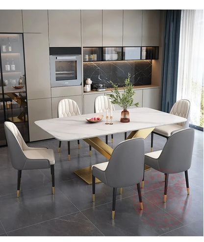 Mavisun Italian Dining Table Set 6 Chairs Ivory Home Console White Finish Sintered Stone Rock Plate Top Concise Salon Furniture