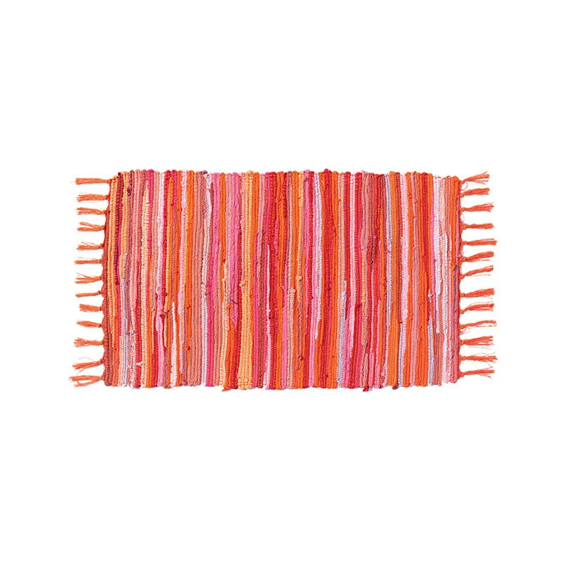 Cotton Tassel Carpet Rug Handmade Bedroom Rug Bedside Floor Mat Entrance Doormat Stripe Kitchen Mat Machine Washable Bath Rug