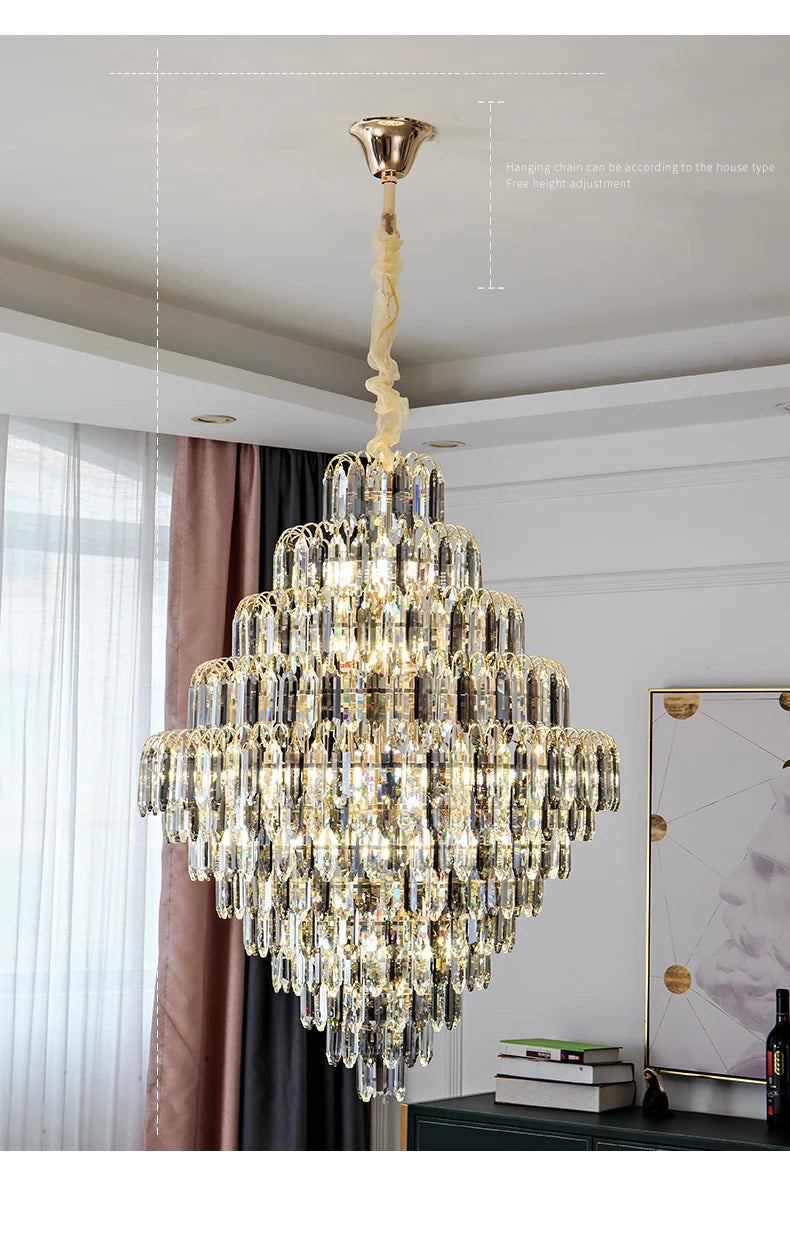 Designer LED Light Luxury Villa Main Hall Crystal Chandelier Luxury Hotel Restaurant Sales Office Custom Lights Pendant lights