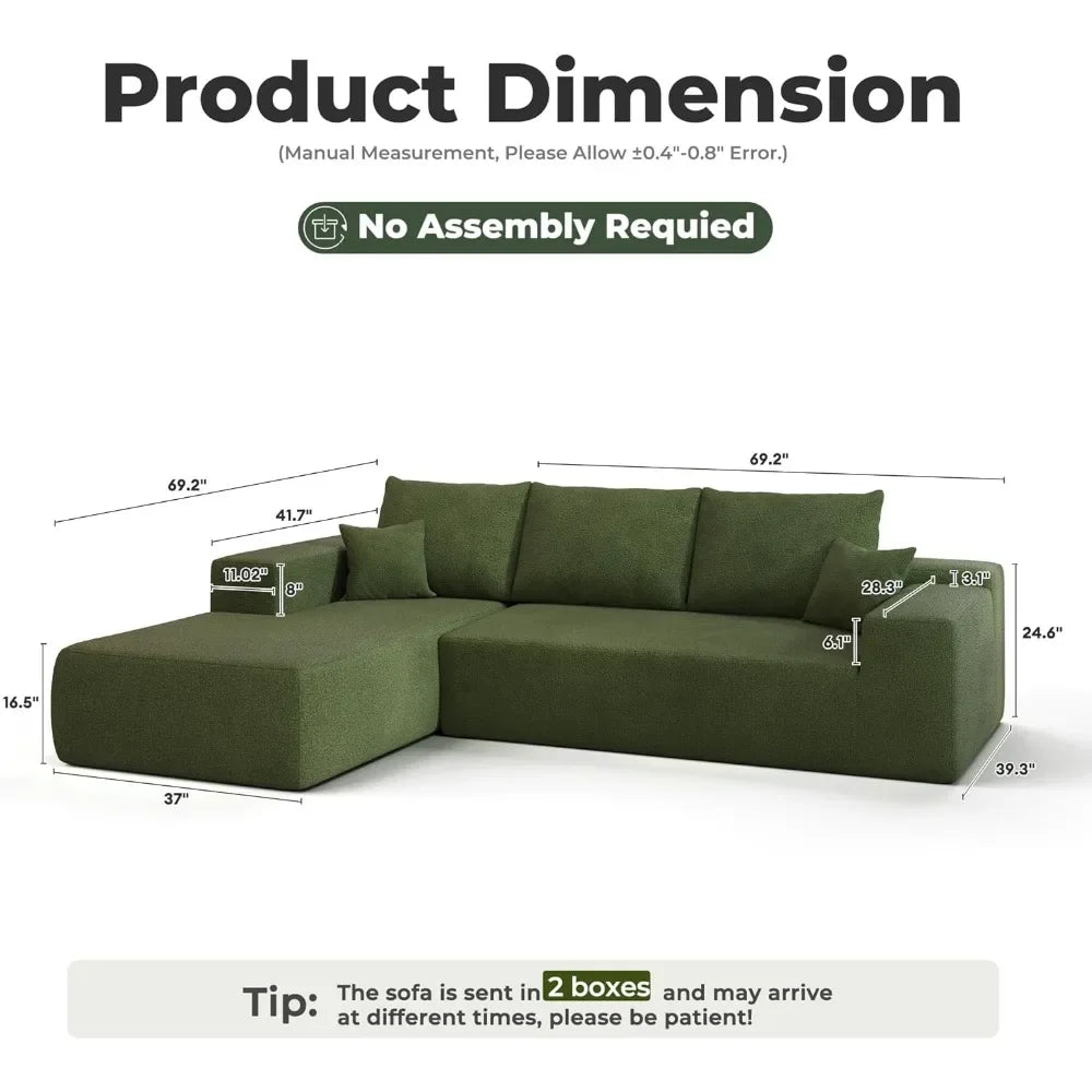 Cloud shaped sofa with comfortable lounge chair, no need to assemble deep seated L-shaped sofa, minimalist living room design