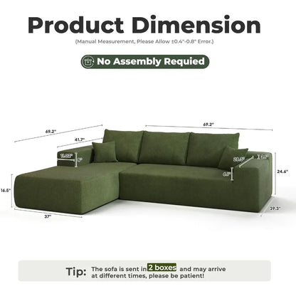 Cloud shaped sofa with comfortable lounge chair, no need to assemble deep seated L-shaped sofa, minimalist living room design