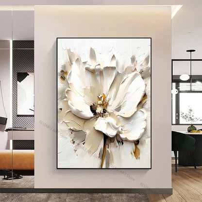 Blooming White Flowers On Canvas, Poster,Print Painting Abstract  Wall Art Picture For Nordic Living Room Decor Cuadros Unframed