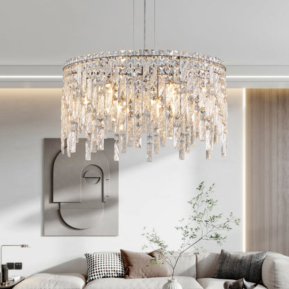 Chrome Elegant Crystal Chandelier Modern Ceiling Light Fixture with Reflective Hanging Crystals for Living Room and Foyers