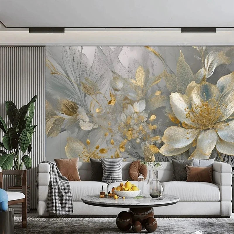 Wallpaper Luxury Creative Home Decoration 3D Stereoscopic Embossed Golden Flowers Wall Mural Paper Bedroom Living Room Backdrop