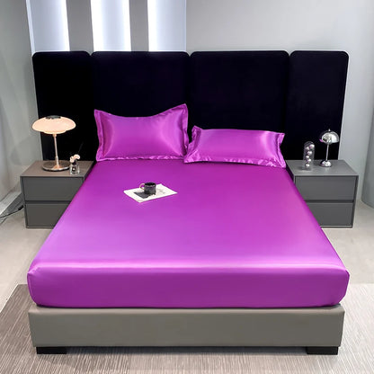 Rayon Satin Waterproof Fitted Sheet Silky Solid Color Bed Sheet Elastic Band Sheets Smooth Bedsheet Mattress Cover