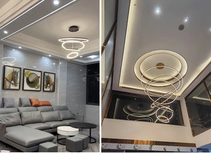 Modern LED pendant lights suitable for bedrooms, living rooms, and dining rooms. Circular ceiling chandelier, home lighting.