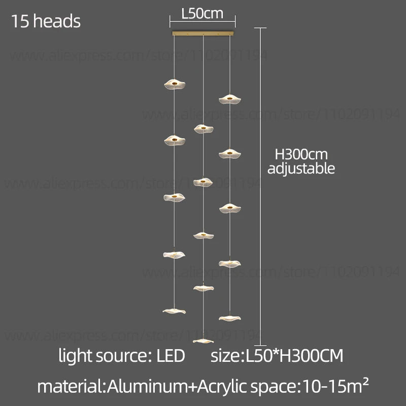 Led Staircase Pendant Lamp Modern Circular Lotus Leaf Living Room Chandelier Designer Villa Style Large Penthouse Chandelier