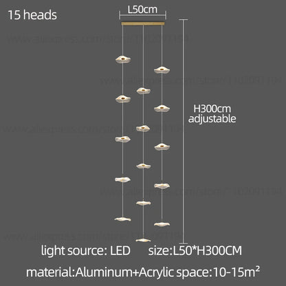 Led Staircase Pendant Lamp Modern Circular Lotus Leaf Living Room Chandelier Designer Villa Style Large Penthouse Chandelier