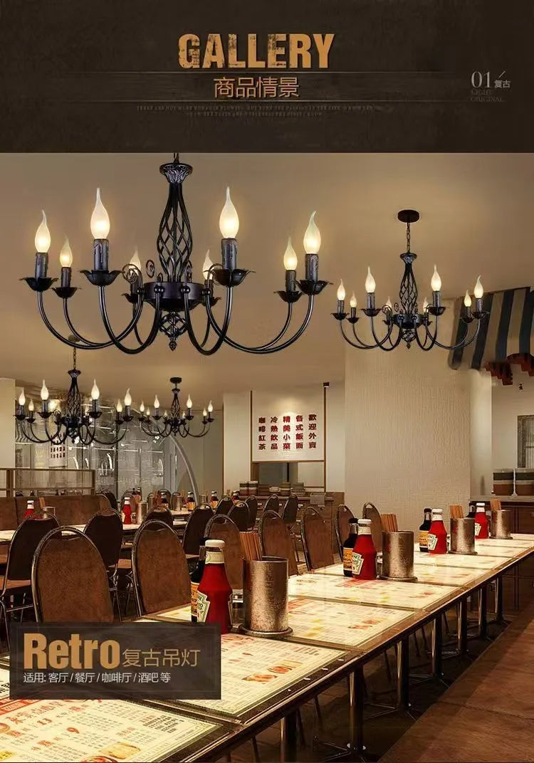 American Simple Living Room Light Modern Dining Room Bedroom Chandelier Black Iron Nordic Style Room Decoration Lighting Chandel