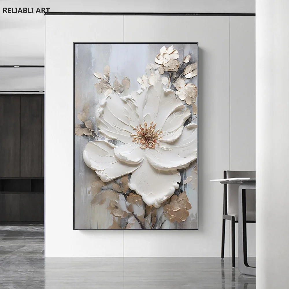 Blooming White Flowers On Canvas, Poster,Print Painting Abstract  Wall Art Picture For Nordic Living Room Decor Cuadros Unframed