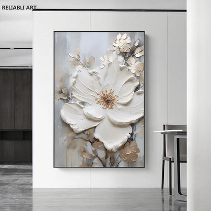 Blooming White Flowers On Canvas, Poster,Print Painting Abstract  Wall Art Picture For Nordic Living Room Decor Cuadros Unframed
