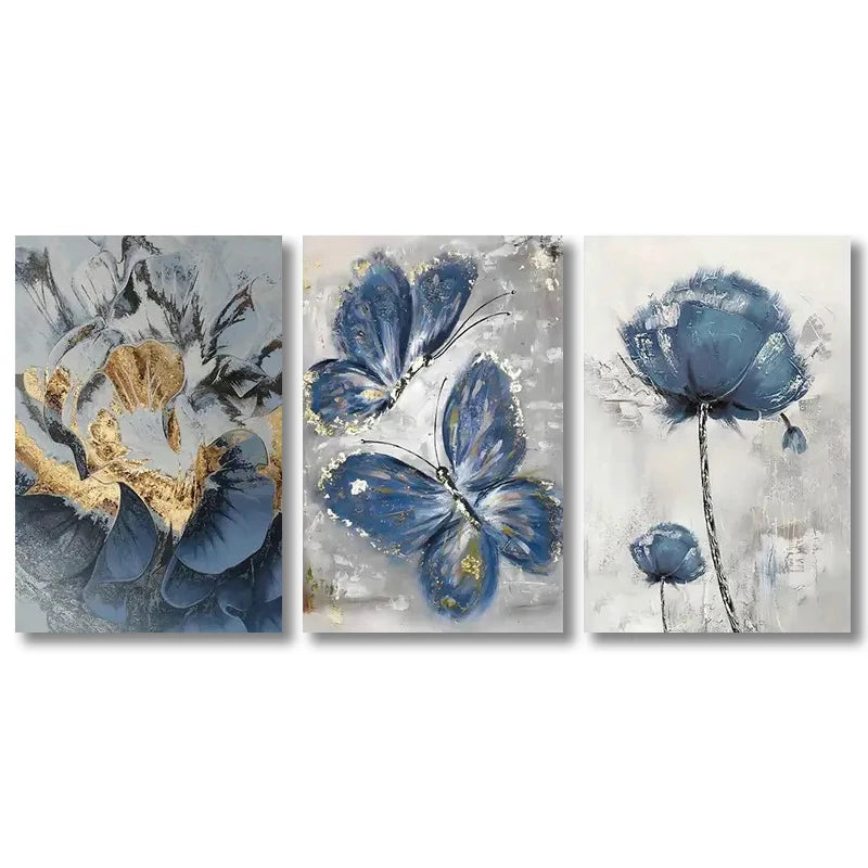 3pcs Luxury Flower Butterfly Print Painting Wall Art Canvas Posters for Living Room Bedroom Office Wall Decor Poster Moving Gift