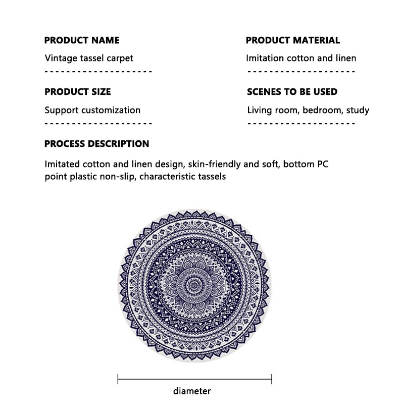 Hand Woven Cotton Linen Carpet Retro Bohemian Round Bedside Geometric Floor Mat Living Room Home Decor Boho Mandala Tassel Rug