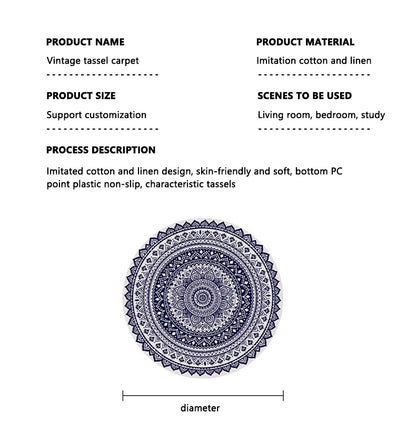 Hand Woven Cotton Linen Carpet Retro Bohemian Round Bedside Geometric Floor Mat Living Room Home Decor Boho Mandala Tassel Rug