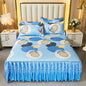 3pcs Set Luxury Classic Floral Bed Skirt with Pillowcase, Ice Silk Flower Print Bedding Set for Dorm, Bedroom, Guest Room Decor