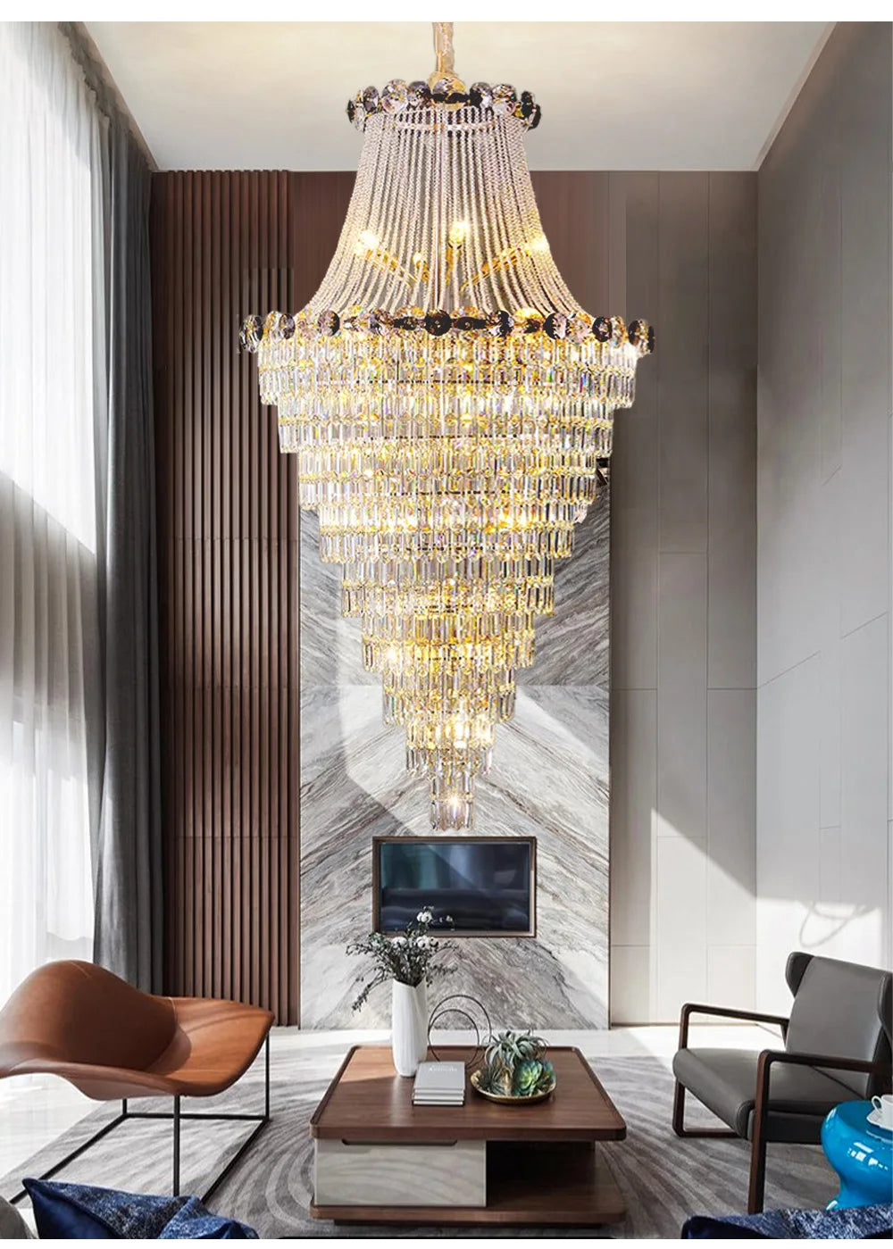 2024 Modern Large Luxury Living Room Chandeliers for Staircase Designer Crystal Pendant Lamps Home Decor Lighting Lustre Fixture