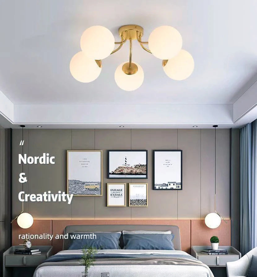 Nordic Milk White Glass Chandel Ceiling Lights for Living Room Bedroom LED Chandelier Kitchen Light Black Lighting Light Fixture