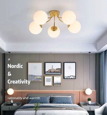 Nordic Milk White Glass Chandel Ceiling Lights for Living Room Bedroom LED Chandelier Kitchen Light Black Lighting Light Fixture