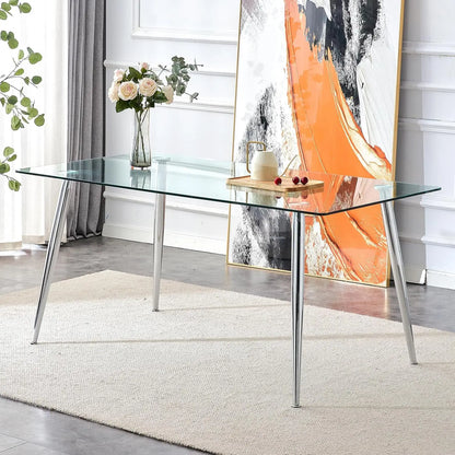Glass Dining Table Set for 4,5 Piece Dining Table and Chairs Set，Modern Kitchen Dining Room Table with 4 Black PU Leather