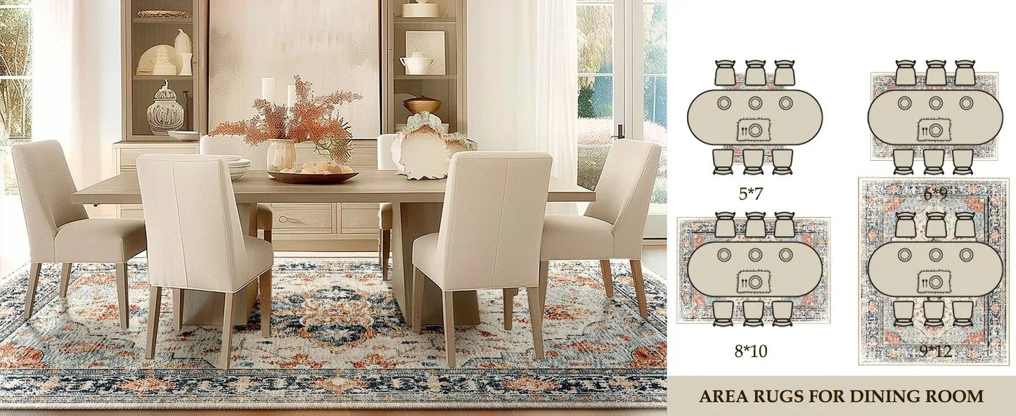 VIKAMA Boho Luxury Floral Loop-Pile Carpet - Chic Bohemian Area Rug for Living Room & Bedroom, Durable Non-Slip Mat Home Decor